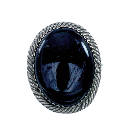 Onyx And Silver Navajo Native American Ring Size 7 NN20087